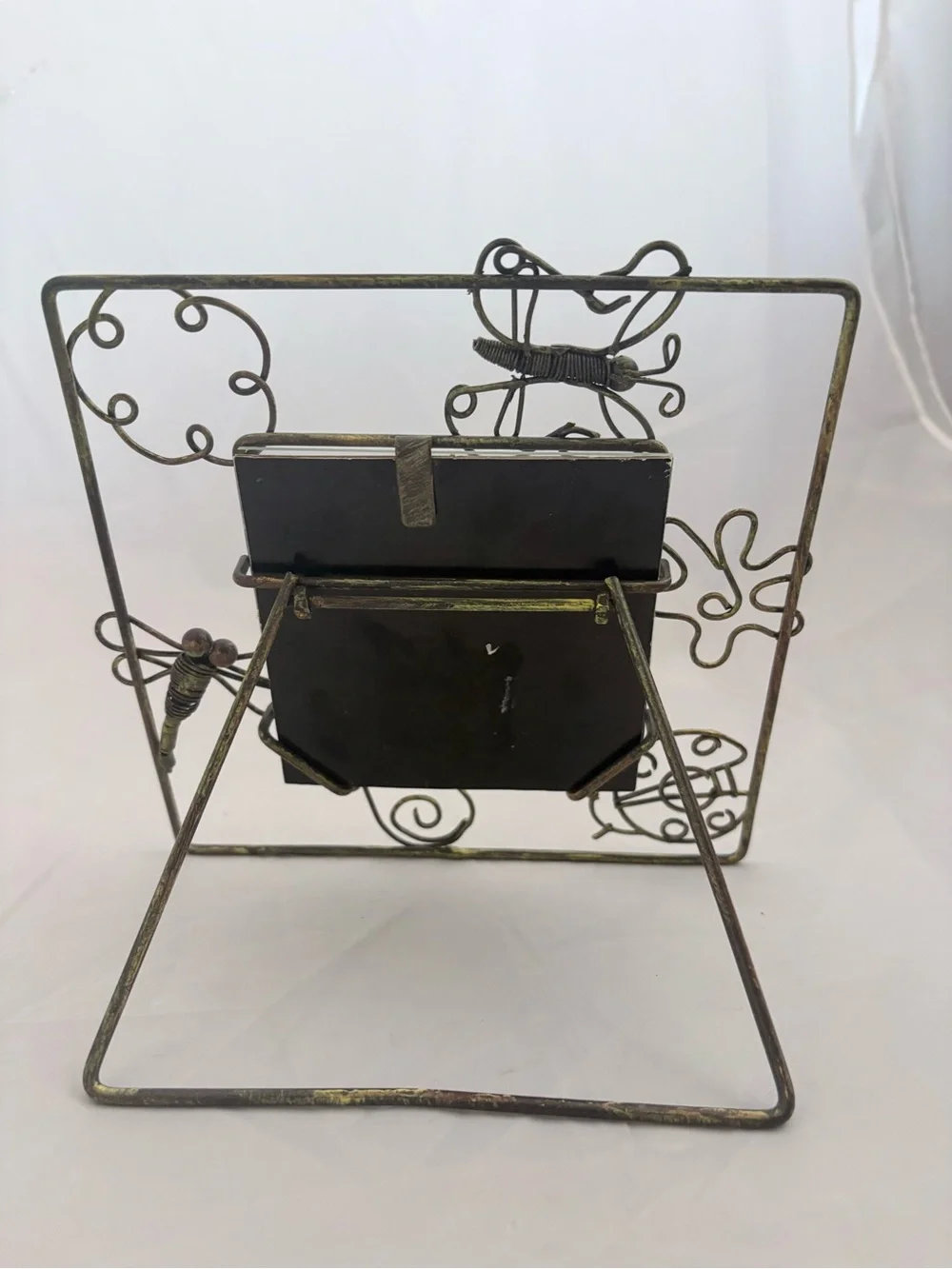Decorative Metal Dragonfly 4x4 Photo Frame - Antique Brass Finish